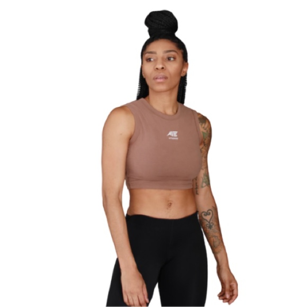AIE BROWN WOMEN'S LUXE CROPPED NOVELTY TANK TOP